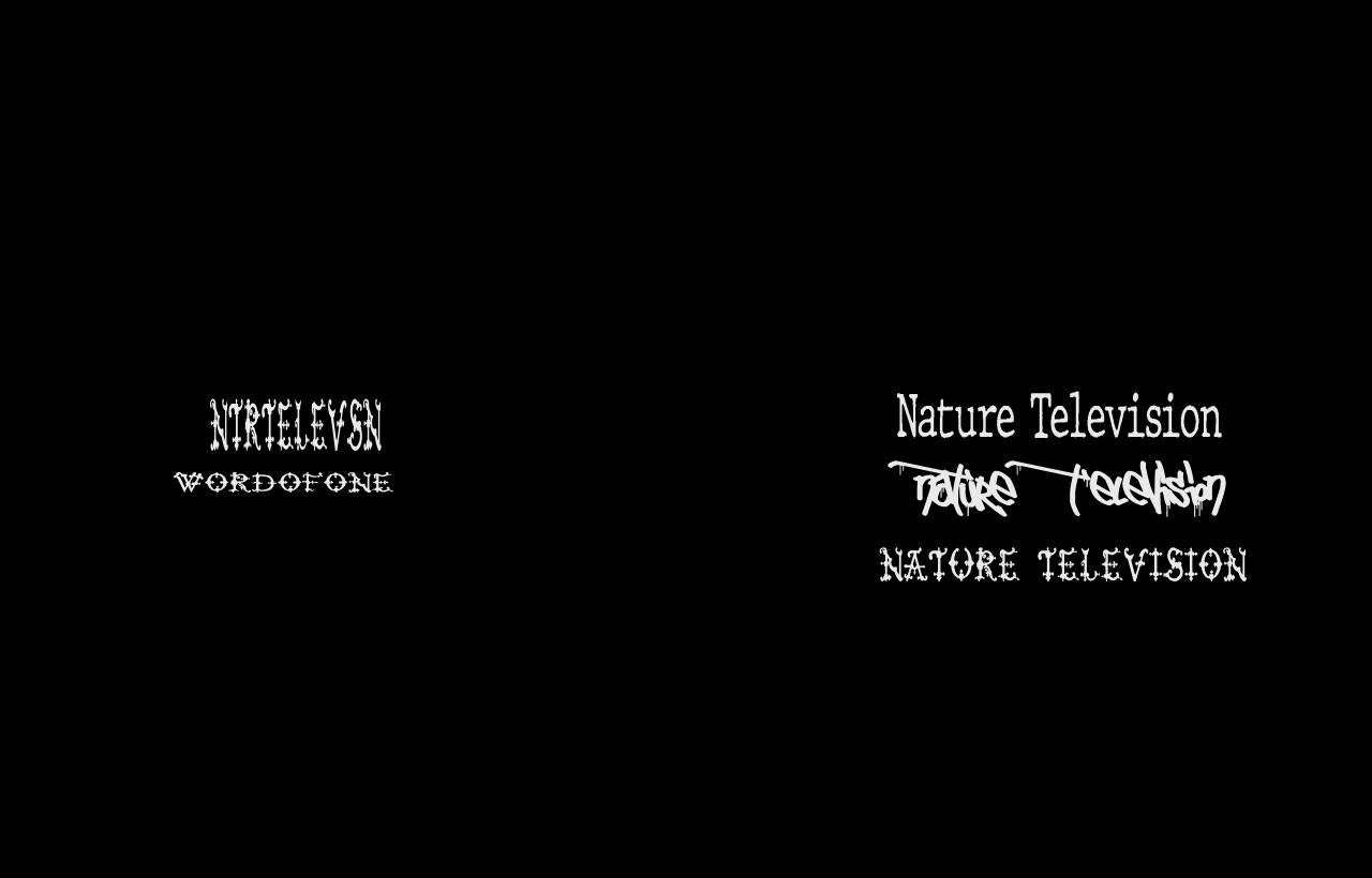 Natures television gift card with artistic text designs on black background
