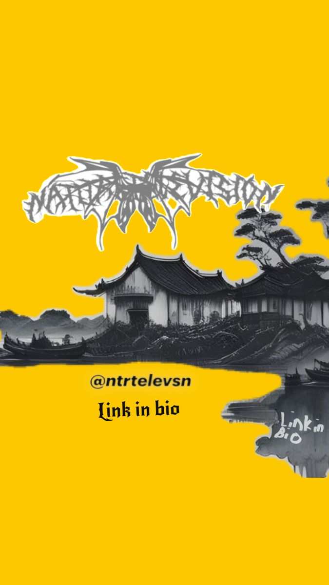 Natures television gift card promotional image with Asian-style buildings and bold yellow background